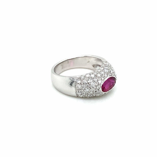 Bague 55 Bague pavée en or blanc 18k avec rubis et diamants 58 Facettes