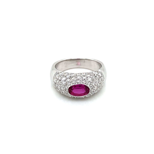 Bague 55 Bague pavée en or blanc 18k avec rubis et diamants 58 Facettes