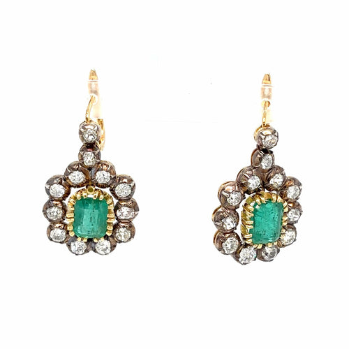 Boucles d'oreilles Victorian - Boucles d'oreilles pendantes en or blanc 18k et argent, émeraudes et diamants 58 Facettes