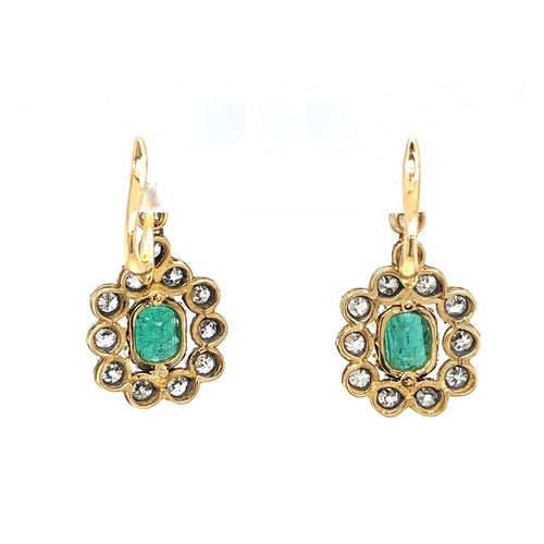 Boucles d'oreilles Victorian - Boucles d'oreilles pendantes en or blanc 18k et argent, émeraudes et diamants 58 Facettes