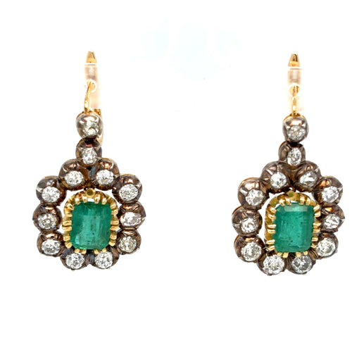 Boucles d'oreilles Victorian - Boucles d'oreilles pendantes en or blanc 18k et argent, émeraudes et diamants 58 Facettes