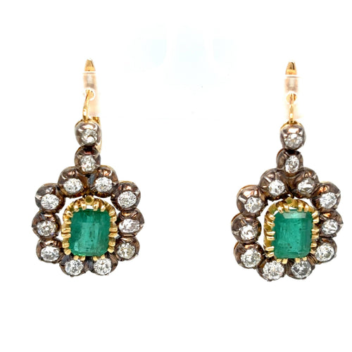 Boucles d'oreilles Victorian - Boucles d'oreilles pendantes en or blanc 18k et argent, émeraudes et diamants 58 Facettes