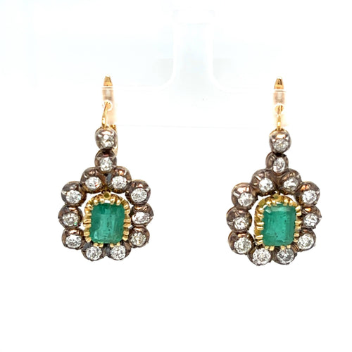 Boucles d'oreilles Victorian - Boucles d'oreilles pendantes en or blanc 18k et argent, émeraudes et diamants 58 Facettes