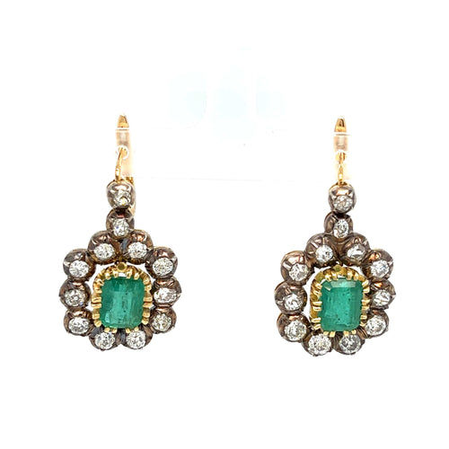 Boucles d'oreilles Victorian - Boucles d'oreilles pendantes en or blanc 18k et argent, émeraudes et diamants 58 Facettes