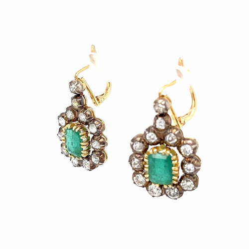 Boucles d'oreilles Victorian - Boucles d'oreilles pendantes en or blanc 18k et argent, émeraudes et diamants 58 Facettes