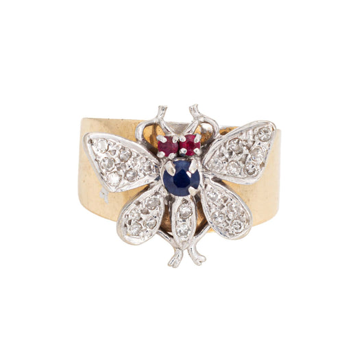 Bague 52 Bague papillon vintage en or jaune et blanc 14 carats, diamants 58 Facettes G13163