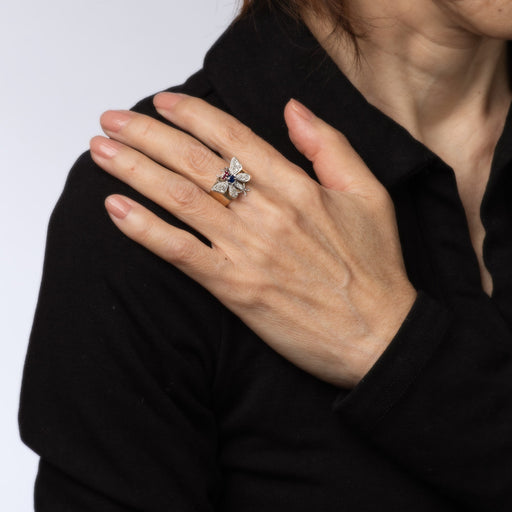 Bague 52 Bague papillon vintage en or jaune et blanc 14 carats, diamants 58 Facettes G13163