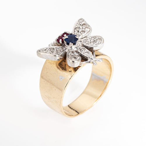 Bague 52 Bague papillon vintage en or jaune et blanc 14 carats, diamants 58 Facettes G13163