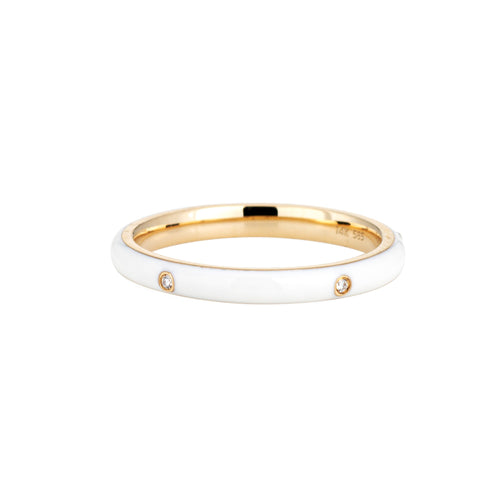 Bague 53 Bague anneau empilable en or jaune 14k, émail blanc et diamants 58 Facettes G13157