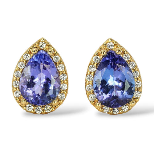 Boucles d'oreilles Boucles d'oreilles en or jaune 18 ct, tanzanites GFCO et diamants 58 Facettes E0033