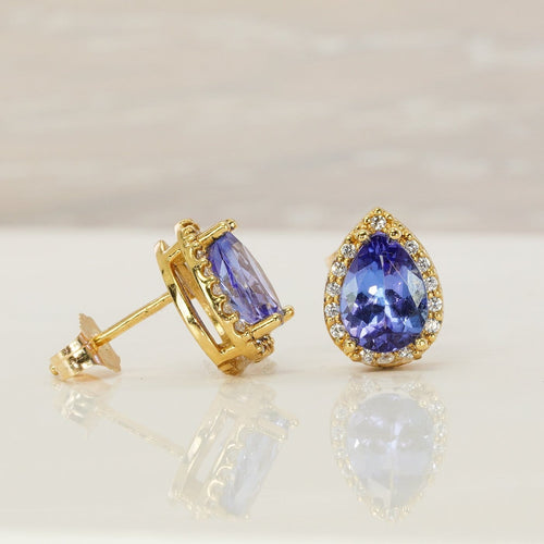 Boucles d'oreilles Boucles d'oreilles en or jaune 18 ct, tanzanites GFCO et diamants 58 Facettes E0033