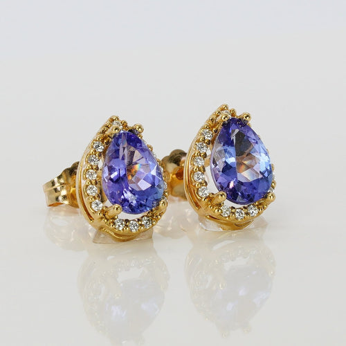 Boucles d'oreilles Boucles d'oreilles en or jaune 18 ct, tanzanites GFCO et diamants 58 Facettes E0033
