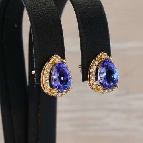 Boucles d'oreilles Boucles d'oreilles en or jaune 18 ct, tanzanites GFCO et diamants 58 Facettes E0033