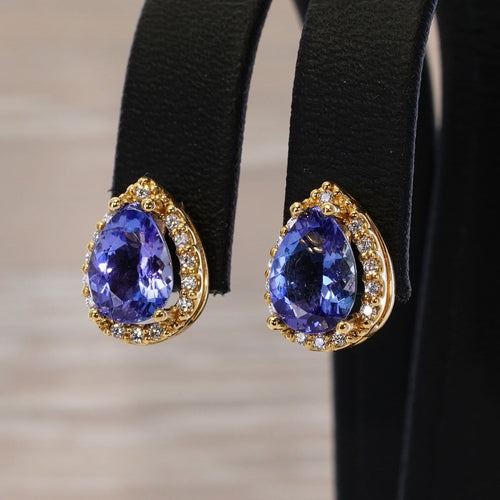 Boucles d'oreilles Boucles d'oreilles en or jaune 18 ct, tanzanites GFCO et diamants 58 Facettes E0033