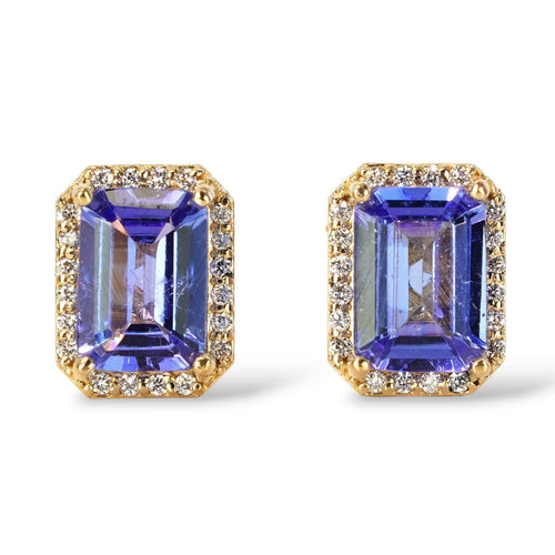 Boucles d'oreilles Boucles d'oreilles en or jaune 14 ct, tanzanites GFCO et diamants 58 Facettes E0035
