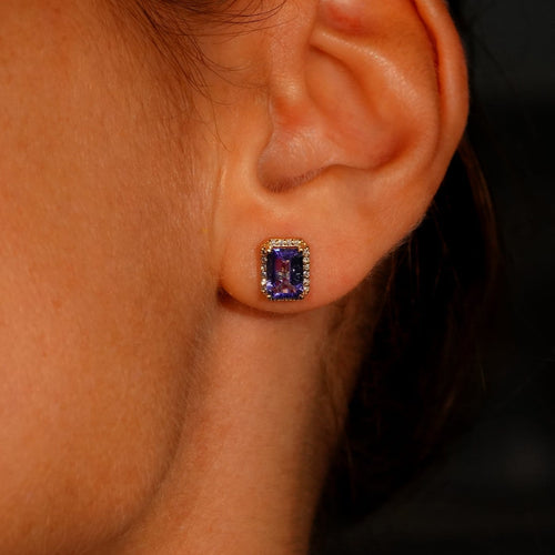 Boucles d'oreilles Boucles d'oreilles en or jaune 14 ct, tanzanites GFCO et diamants 58 Facettes E0035