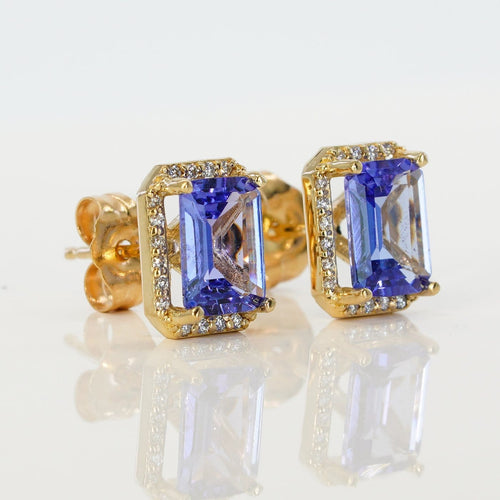Boucles d'oreilles Boucles d'oreilles en or jaune 14 ct, tanzanites GFCO et diamants 58 Facettes E0035