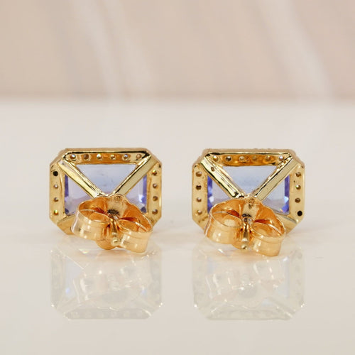 Boucles d'oreilles Boucles d'oreilles en or jaune 14 ct, tanzanites GFCO et diamants 58 Facettes E0035