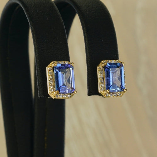 Boucles d'oreilles Boucles d'oreilles en or jaune 14 ct, tanzanites GFCO et diamants 58 Facettes E0035