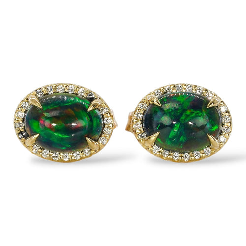 Boucles d'oreilles Boucles d'oreilles en or jaune, opales noires et diamants 58 Facettes E0036