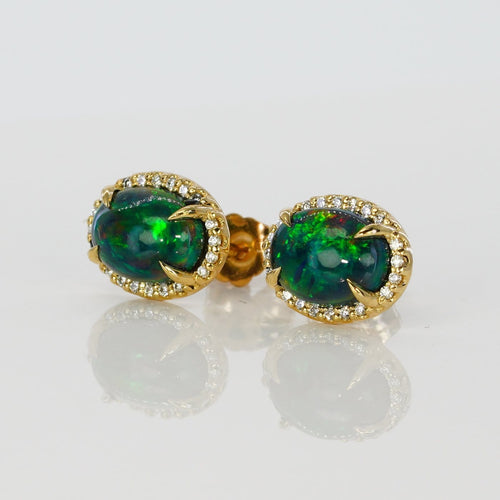 Boucles d'oreilles Boucles d'oreilles en or jaune, opales noires et diamants 58 Facettes E0036