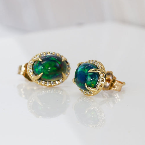 Boucles d'oreilles Boucles d'oreilles en or jaune, opales noires et diamants 58 Facettes E0036