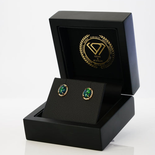Boucles d'oreilles Boucles d'oreilles en or jaune, opales noires et diamants 58 Facettes E0036