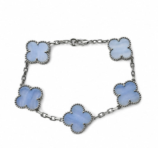 Bracelet Van Cleef & Arpels Vintage Alhambra - Bracelet 5 motifs en or blanc et calcédoine 58 Facettes 2684