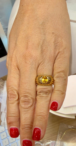 Bague 49 Bague jonc godronnée en or jaune 18 carats et saphir jaune 58 Facettes 90998-ac13140