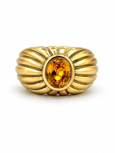 Bague 49 Bague jonc godronnée en or jaune 18 carats et saphir jaune 58 Facettes 90998-ac13140