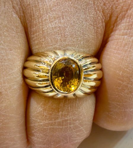 Bague 49 Bague jonc godronnée en or jaune 18 carats et saphir jaune 58 Facettes 90998-ac13140