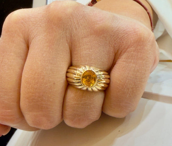 Bague 49 Bague jonc godronnée en or jaune 18 carats et saphir jaune 58 Facettes 90998-ac13140
