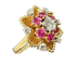 黄金花朵戒指，镶有钻石和红宝石 