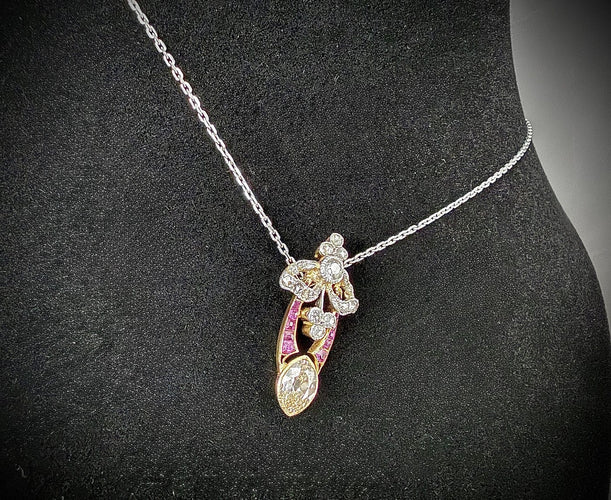 Art Nouveau - Pendentif en or jaune, argent, diamants et rubis 58 Facettes Bague 4