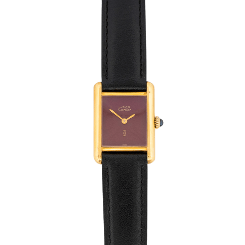 Cartier Tank Must - Hodinky SM v Pozlacené stříbro s vínovým ciferníkem 