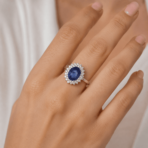Bague 56 Bague en or blanc 18 kt, saphir et diamants 58 Facettes AN537 (00119)