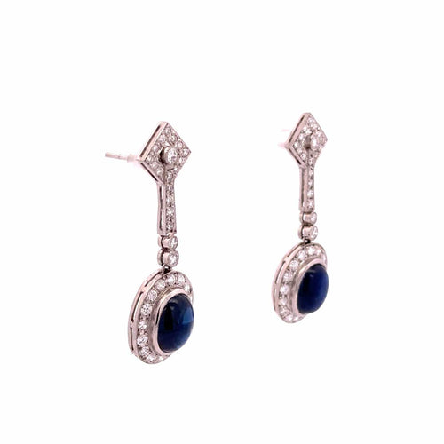 Boucles d'oreilles Boucles d'oreilles en platine avec saphirs cabochons et diamants 58 Facettes 50476