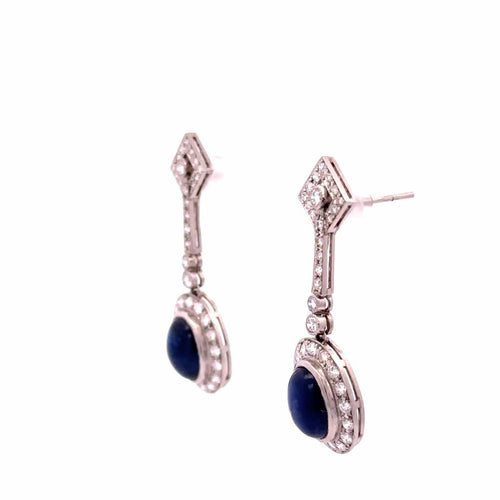 Boucles d'oreilles Boucles d'oreilles en platine avec saphirs cabochons et diamants 58 Facettes 50476