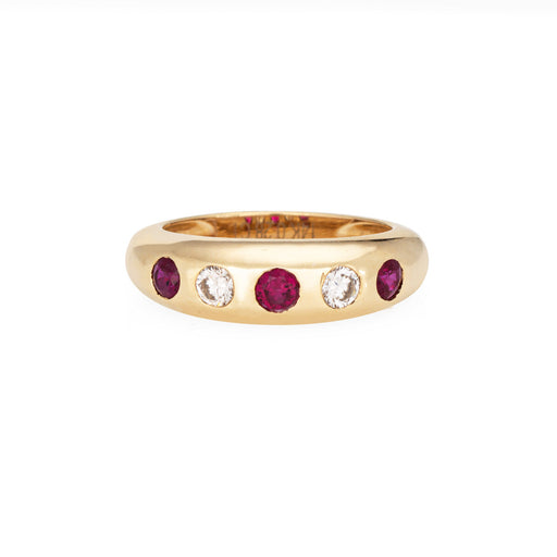Bague 54 Bague alliance vintage en or jaune 14 carats, rubis et diamants 58 Facettes G14180