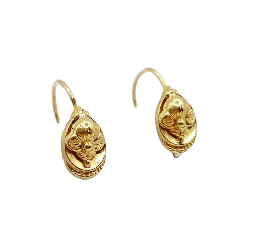 18k gold Victorian Sleepers earrings decorated with flowers 