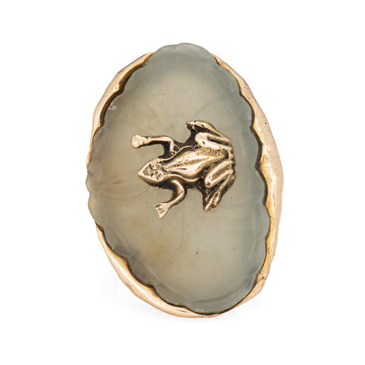 Bague 60 Bague cocktail grenouille sur nénuphar en or jaune 14 carats et agate 58 Facettes G14173
