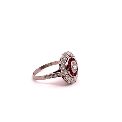 Bague 53 Scarlet Passion - Bague vintage en platine, diamants et rubis 58 Facettes 50479