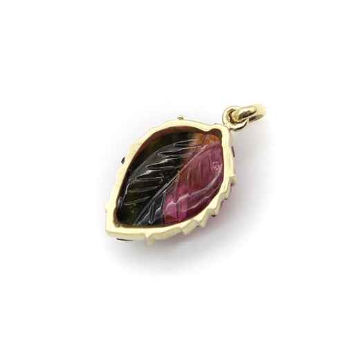 Pendentif Pendentif feuille en or 14K et tourmaline pastèque 58 Facettes 11164