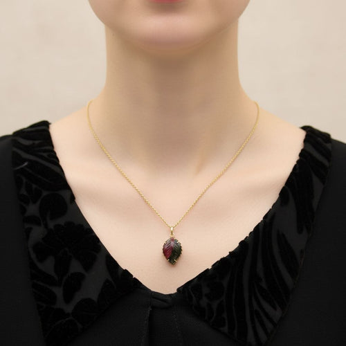 Pendentif Pendentif feuille en or 14K et tourmaline pastèque 58 Facettes 11164