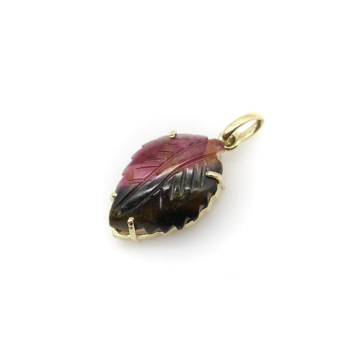 Pendentif Pendentif feuille en or 14K et tourmaline pastèque 58 Facettes 11164