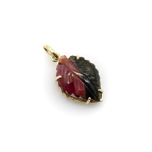 Pendentif Pendentif feuille en or 14K et tourmaline pastèque 58 Facettes 11164