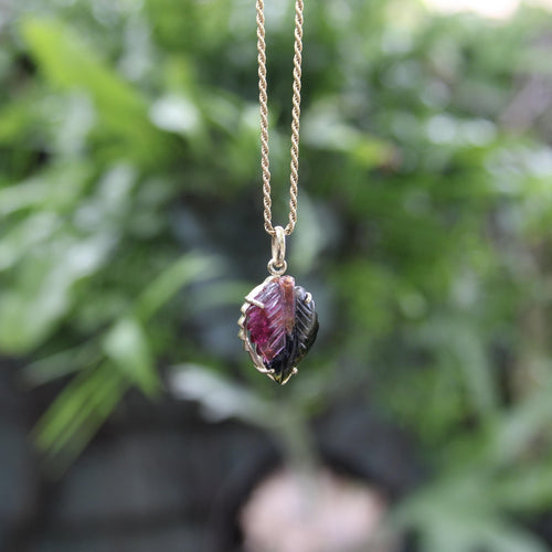 Pendentif Pendentif feuille en or 14K et tourmaline pastèque 58 Facettes 11164