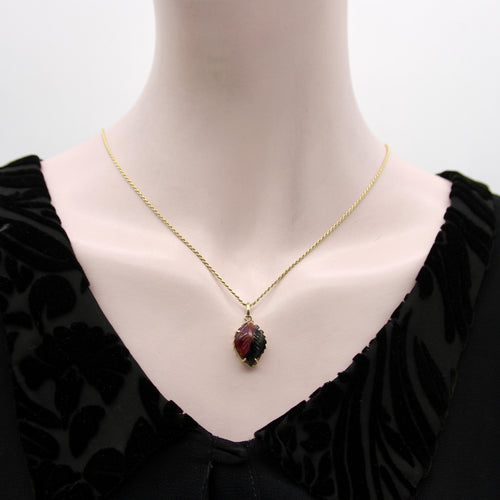 Pendentif Pendentif feuille en or 14K et tourmaline pastèque 58 Facettes 11164
