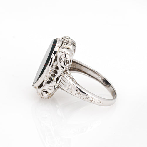 Bague Bague Art déco en or blanc 14 carats et héliotrope, taille 3 3/4 58 Facettes G6897