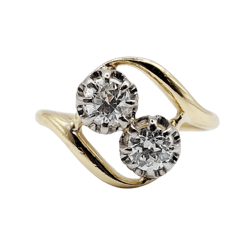 Antique 18k gold Toi & Moi ring, platinum and diamonds 